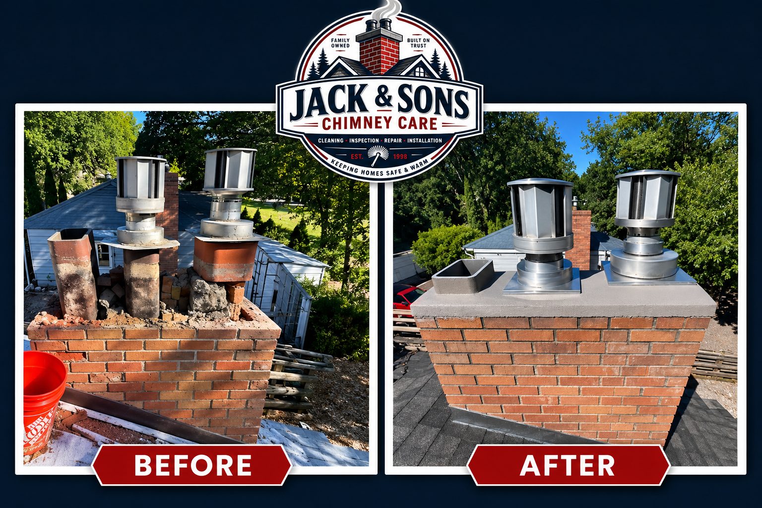 Before and after chimney crown rebuild