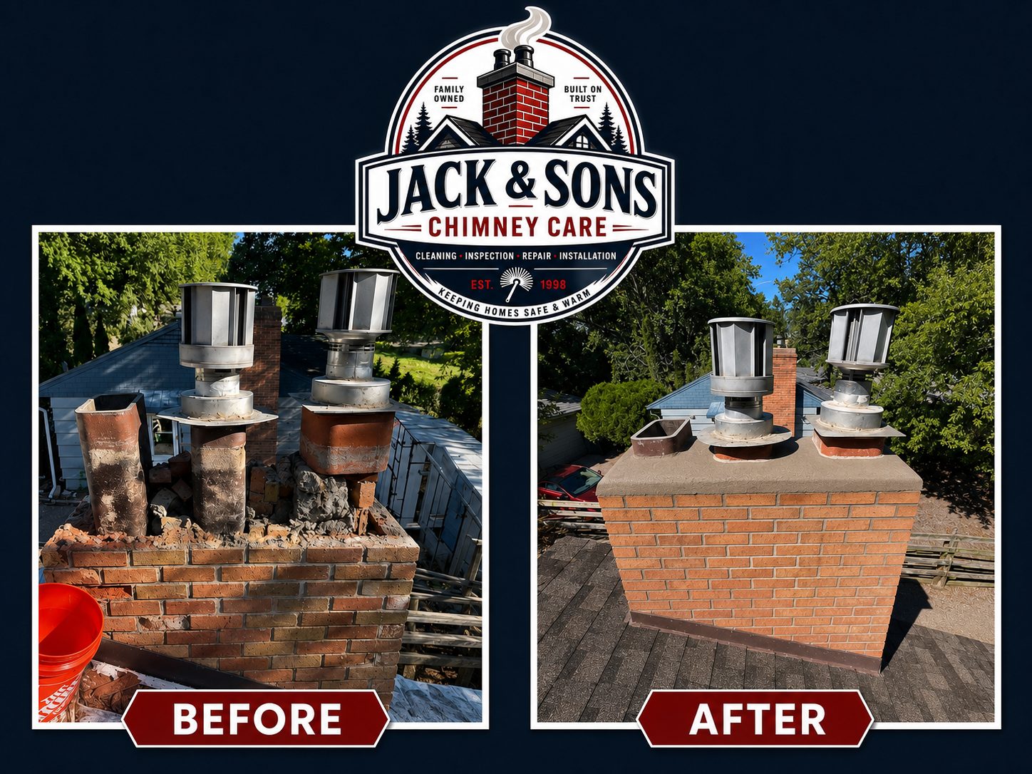 Before and after chimney liner replacement