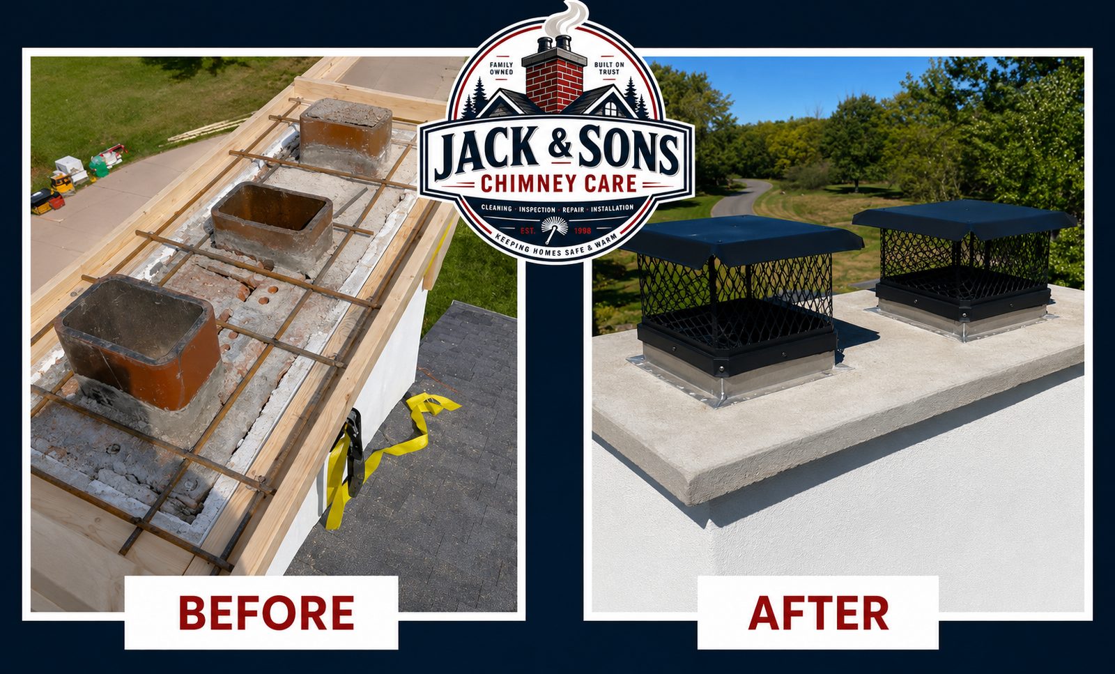Before and after chimney rebuild