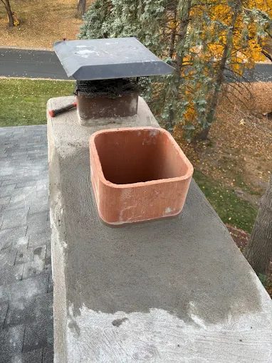 Damaged chimney flue before repair