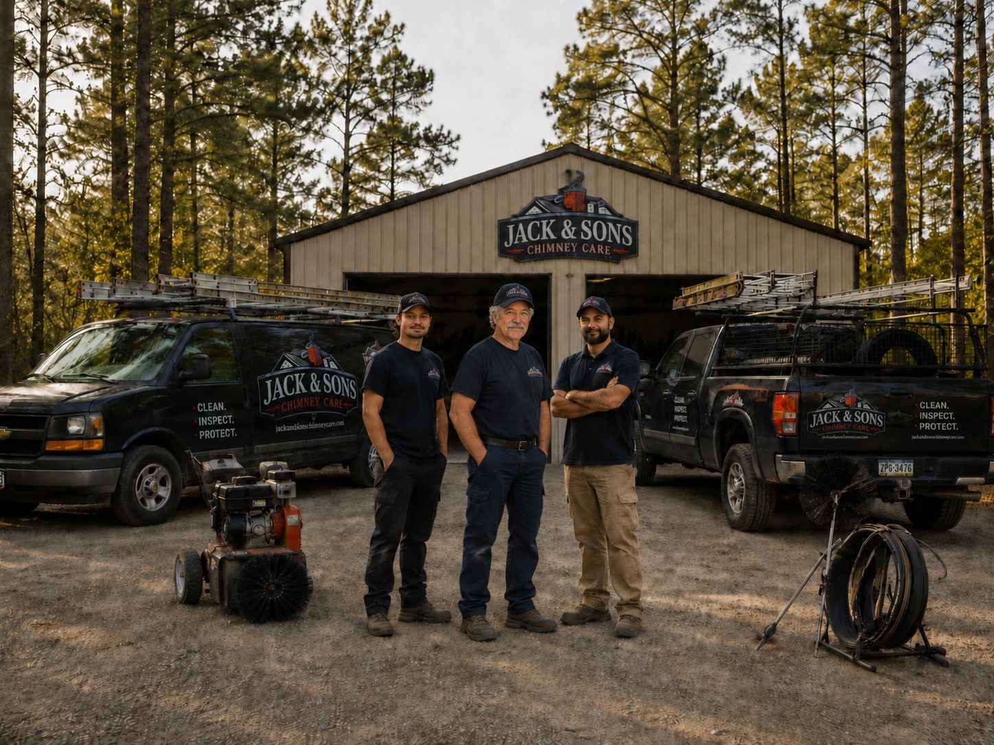 The Jack & Sons Chimney Care team and service trucks